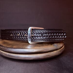 Dutyman Everyday Garrison Belt Size 28" Black Basketweave Leather Nickle 1521U